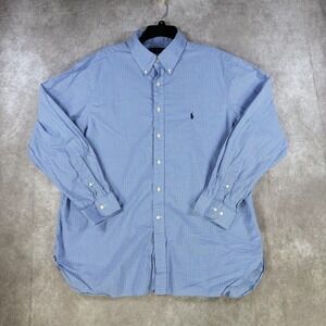 Ralph Lauren Shirt Mens 2XL 18 34/35 Blue Checked Long Sleeve Button Down Pony